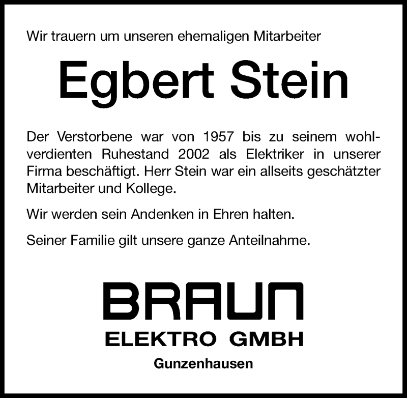  Traueranzeige für Egbert Stein vom 09.12.2015 aus Altmühl-Bote Lokal