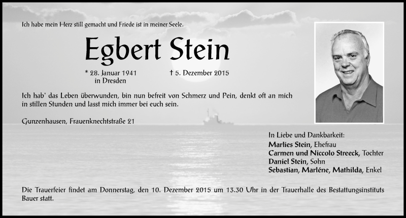  Traueranzeige für Egbert Stein vom 08.12.2015 aus Altmühl-Bote Lokal