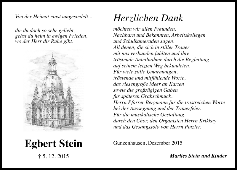  Traueranzeige für Egbert Stein vom 19.12.2015 aus Altmühl-Bote Lokal
