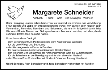 Traueranzeige von Margarete Schneider von Altmühl-Bote Lokal