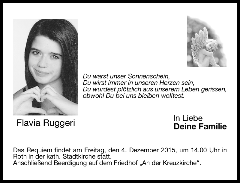  Traueranzeige für Flavia Ruggeri vom 03.12.2015 aus Roth-Hilpoltsteiner Volkszeitung Lokal