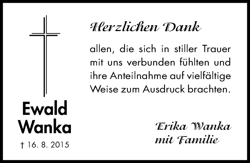  Traueranzeige für Ewald Wanka vom 25.09.2015 aus Fürther Nachrichten Lokal