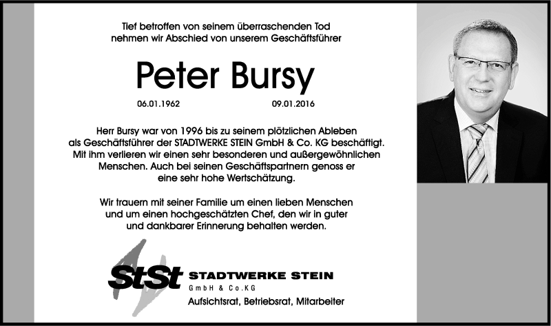  Traueranzeige für Peter Bursy vom 16.01.2016 aus Fürther Nachrichten Lokal