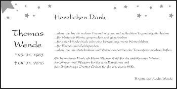 Traueranzeige von Thomas Wende von Roth-Hilpoltsteiner Volkszeitung Lokal