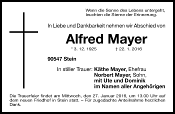 Traueranzeige von Alfred Mayer von Gesamtausgabe Nürnberger Nachrichten/ Nürnberger Ztg.