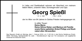 Traueranzeige von Georg Spießl von Gesamtausgabe Nürnberger Nachrichten/ Nürnberger Ztg.