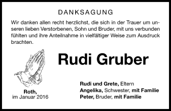 Traueranzeige von Rudolf Gruber von Roth-Hilpoltsteiner Volkszeitung Lokal