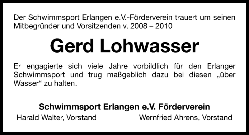  Traueranzeige für Gerd Lohwasser vom 11.01.2016 aus Erlanger Nachrichten Lokal