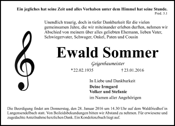Traueranzeige von Ewald Sommer von Erlanger Nachrichten Lokal