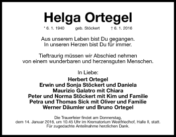 Traueranzeige von Helga Ortegel von Gesamtausgabe Nürnberger Nachrichten / Nürnberger Ztg.