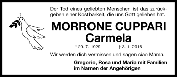 Traueranzeige von Carmela Morrone Cuppari von Gesamtausgabe Nürnberger Nachrichten/ Nürnberger Ztg.