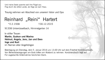 Traueranzeige von Reinhard Hartert von Nordbayerische Nachrichten Forchheim Lokal