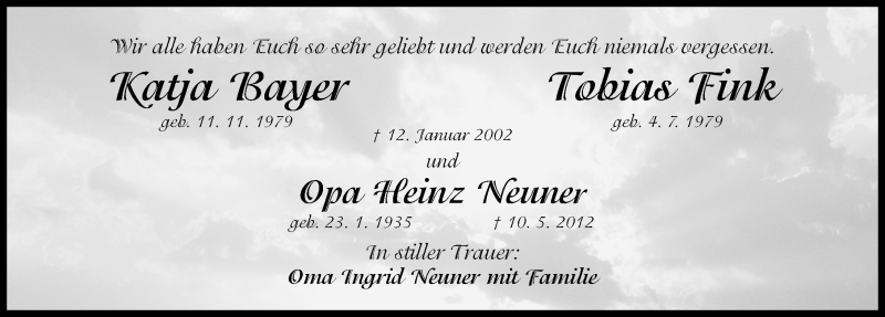  Traueranzeige für Katja Bayer vom 12.01.2016 aus Erlanger Nachrichten Lokal