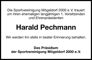 Traueranzeige von Harald Pechmann von Gesamtausgabe Nürnberger Nachrichten/ Nürnberger Ztg.