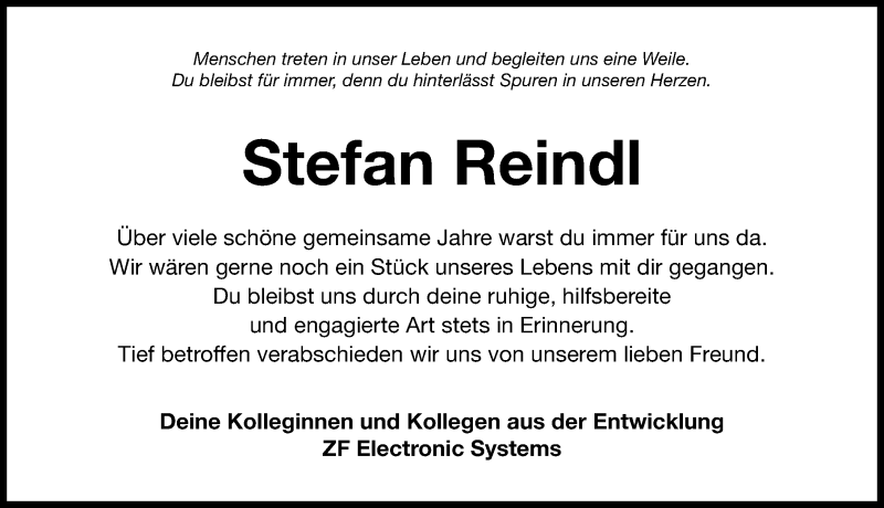  Traueranzeige für Stefan Reindl vom 12.01.2016 aus Nordbayerische Nachrichten Pegnitz Lokal
