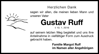 Traueranzeige von Gustav Ruff von Gesamtausgabe Nürnberger Nachrichten/ Nürnberger Ztg.