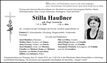 Traueranzeige von Stilla Haußner von Roth-Hilpoltsteiner Volkszeitung Lokal