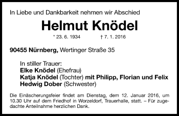 Traueranzeige von Helmut Knödel von Gesamtausgabe Nürnberger Nachrichten/ Nürnberger Ztg.