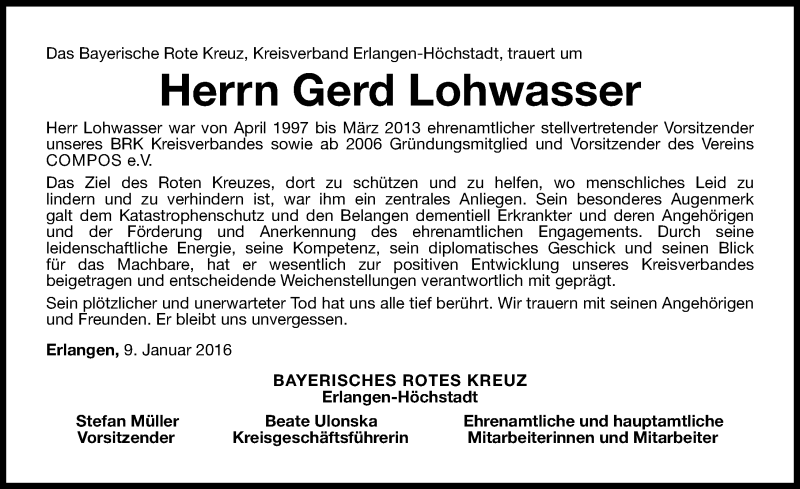  Traueranzeige für Gerd Lohwasser vom 09.01.2016 aus Erlanger Nachrichten Lokal