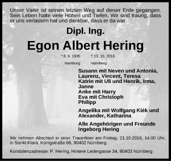 Traueranzeige von Egon Albert Hering von Gesamtausgabe Nürnberger Nachrichten/ Nürnberger Ztg.