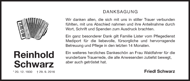  Traueranzeige für Reinhold Schwarz vom 29.10.2016 aus Gesamtausgabe Nürnberger Nachrichten/ Nürnberger Ztg.
