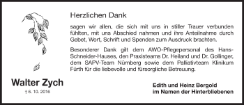 Traueranzeige von Walter Zych von Gesamtausgabe Nürnberger Nachrichten/ Nürnberger Ztg.