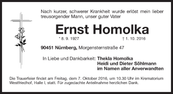 Traueranzeige von Ernst Homolka von Gesamtausgabe Nürnberger Nachrichten/ Nürnberger Ztg.