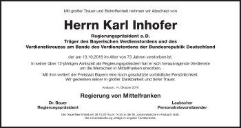 Traueranzeige von Karl Inhofer von Gesamtausgabe Nürnberger Nachrichten/ Nürnberger Ztg.
