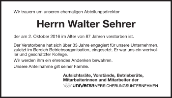 Traueranzeige von Walter Sehrer von Gesamtausgabe Nürnberger Nachrichten/ Nürnberger Ztg.