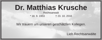 Traueranzeige von Matthias Krusche von Gesamtausgabe Nürnberger Nachrichten/ Nürnberger Ztg.