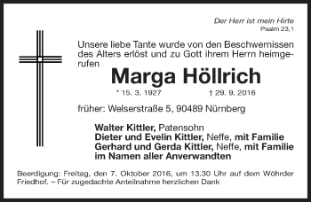 Traueranzeige von Marga Höllrich von Gesamtausgabe Nürnberger Nachrichten/ Nürnberger Ztg.
