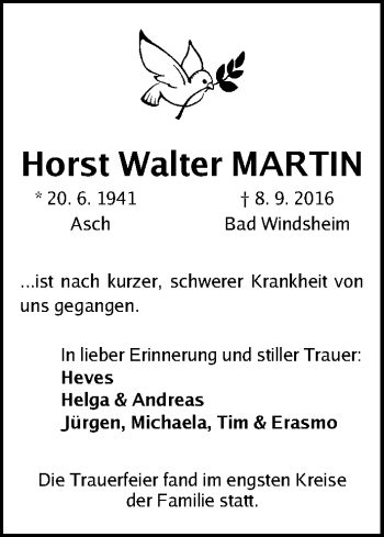 Traueranzeige von Horst Walter Martin von Gesamtausgabe Nürnberger Nachrichten/ Nürnberger Ztg.