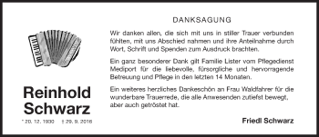 Traueranzeige von Reinhold Schwarz von Gesamtausgabe Nürnberger Nachrichten/ Nürnberger Ztg.