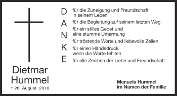 Traueranzeige von Dietmar Hummel von Gesamtausgabe Nürnberger Nachrichten/ Nürnberger Ztg.