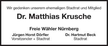Traueranzeige von Matthias Krusche von Gesamtausgabe Nürnberger Nachrichten/ Nürnberger Ztg.
