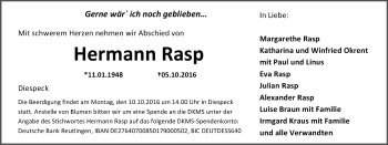 Traueranzeige von Hermann Rasp von Gesamtausgabe Nürnberger Nachrichten/ Nürnberger Ztg.
