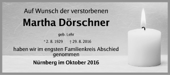 Traueranzeige von Martha Dörschner von Gesamtausgabe Nürnberger Nachrichten/ Nürnberger Ztg.