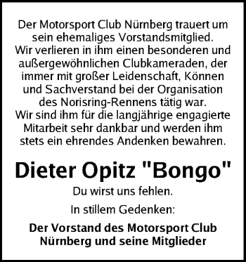 Traueranzeige von Dieter Opitz von Gesamtausgabe Nürnberger Nachrichten/ Nürnberger Ztg.