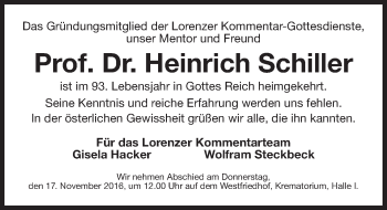 Traueranzeige von Heinrich Schiller von Gesamtausgabe Nürnberger Nachrichten/ Nürnberger Ztg.