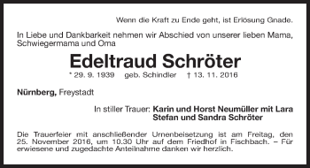 Traueranzeige von Edeltraud Schröter von Gesamtausgabe Nürnberger Nachrichten/ Nürnberger Ztg.