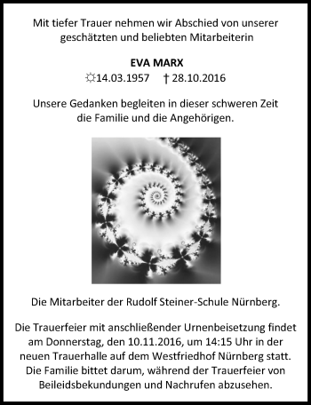Traueranzeige von Eva Marx von Gesamtausgabe Nürnberger Nachrichten/ Nürnberger Ztg.