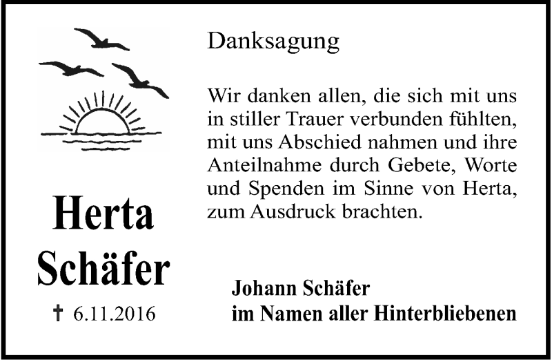  Traueranzeige für Herta Schäfer vom 26.11.2016 aus Erlanger Nachrichten Lokal