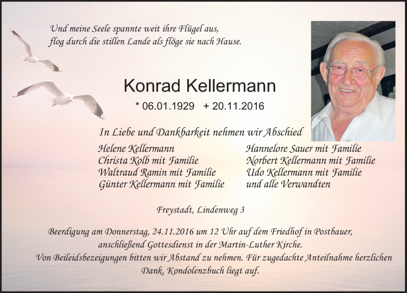  Traueranzeige für Konrad Kellermann vom 22.11.2016 aus Neumarkter Nachrichten Lokal