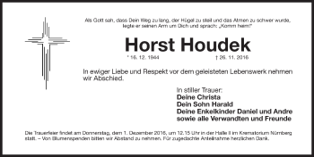 Traueranzeige von Horst Houdek von Gesamtausgabe Nürnberger Nachrichten/ Nürnberger Ztg.