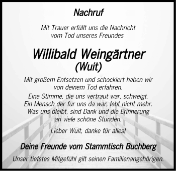 Traueranzeige von Willibald Weingärtner von Neumarkter Nachrichten Lokal