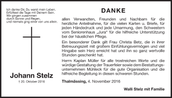 Traueranzeige von Johann Stelz von Roth-Hilpoltsteiner Volkszeitung Lokal