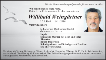 Traueranzeige von Willibald Weingärtner von Neumarkter Nachrichten Lokal