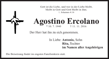 Traueranzeige von Agostino Ercolano von Gesamtausgabe Nürnberger Nachrichten/ Nürnberger Ztg.