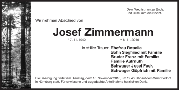 Traueranzeige von Josef Zimmermann von Gesamtausgabe Nürnberger Nachrichten/ Nürnberger Ztg.