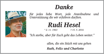 Traueranzeige von Rudolf Rudi Hesel von Erlanger Nachrichten Lokal